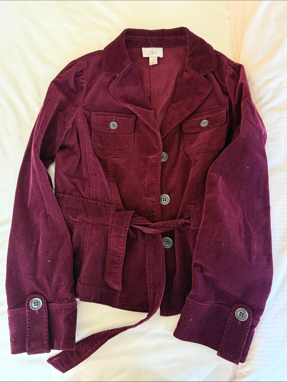 LOFT Burgundy Corduroy Belted Blazer - Picture 4 of 6